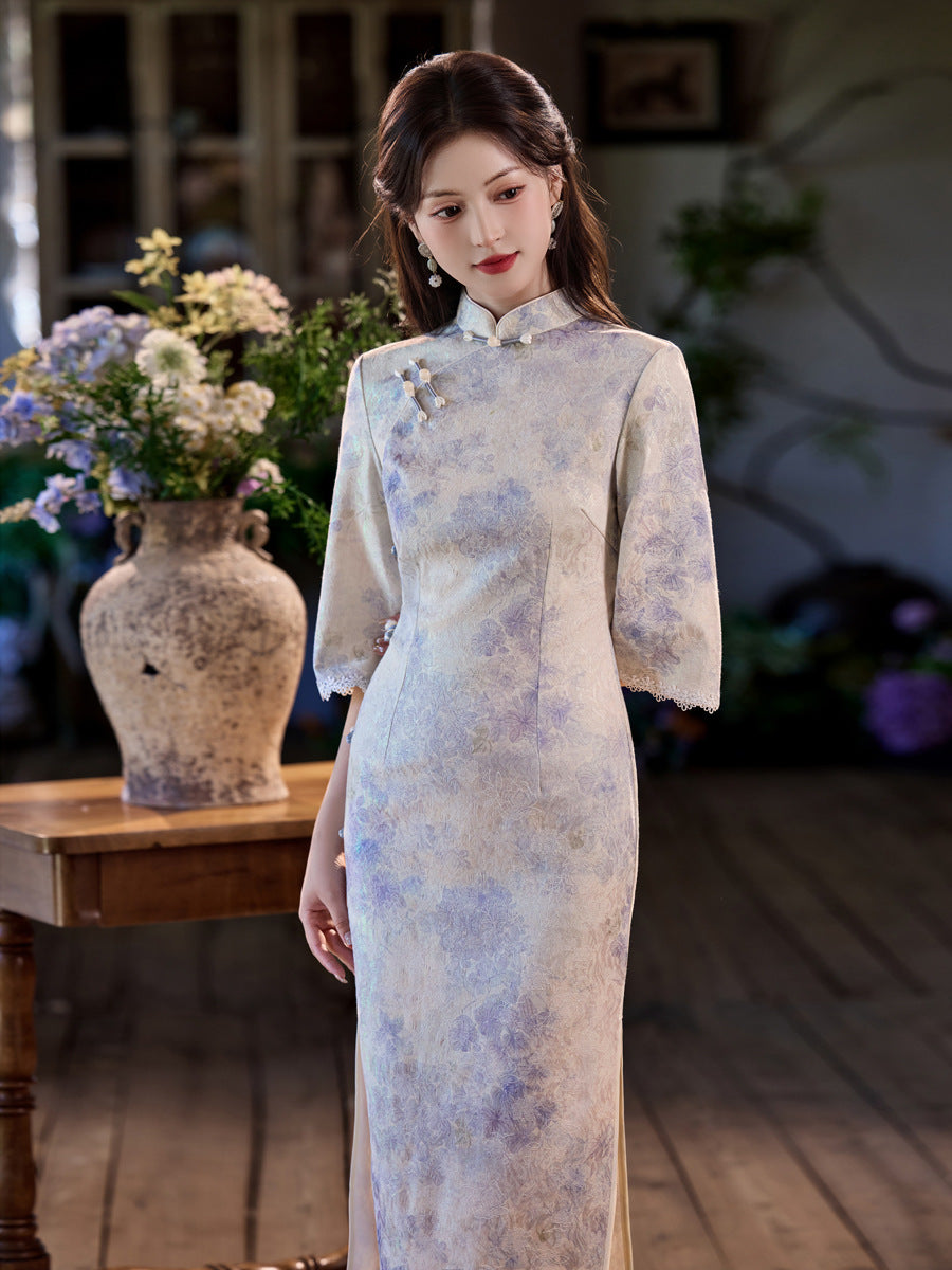 High-End Daily Wear Qipao – Exquisite Satin Autumn Dress