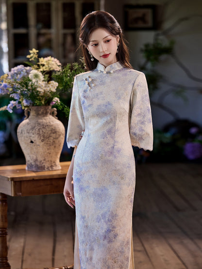 High-End Daily Wear Qipao – Exquisite Satin Autumn Dress
