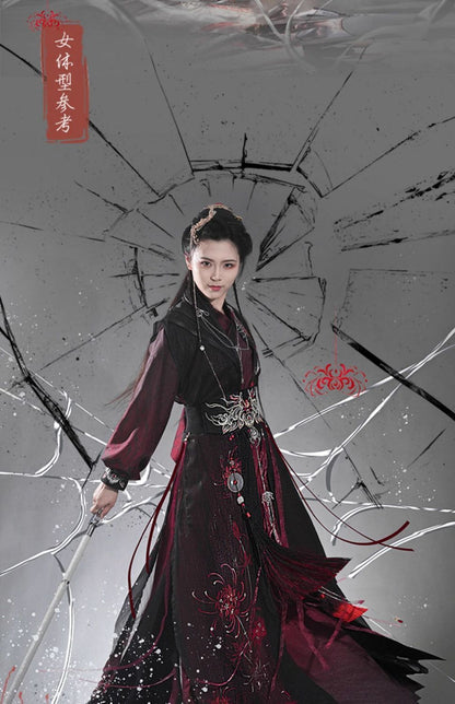 Men's and Women's Song Dynasty Hanfu Set Black Red Cross Collar Outfit