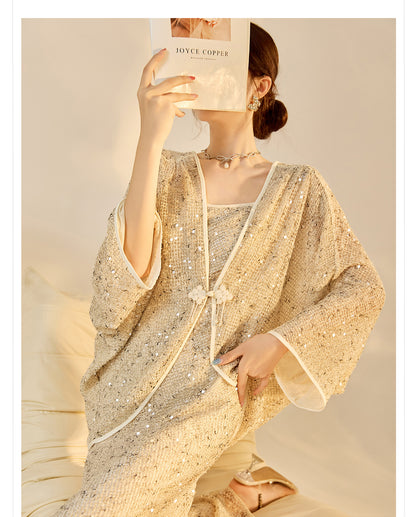 Autumn New Chinese Sequin Embroidered High-End Coat Dress Set