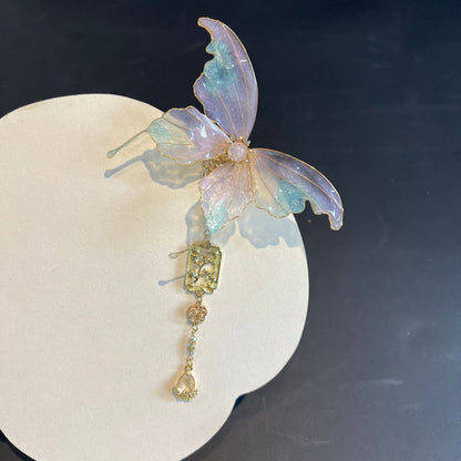 Ancient Style Handmade Liquid Flower Butterfly Hair Clip Hanfu Accessory
