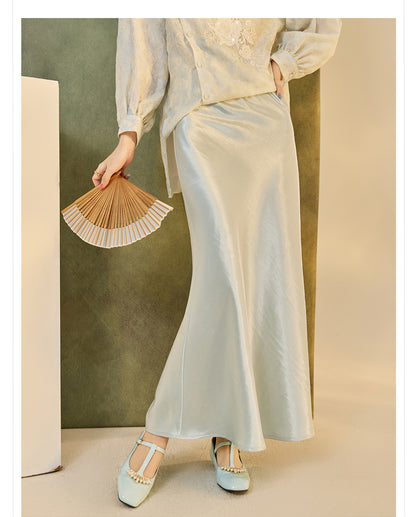 Autumn Button-Up Stand Collar National Style Top & Skirt Set