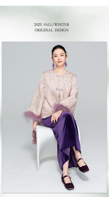 Stylish Satin Jacket with Unique Furry Sleeves