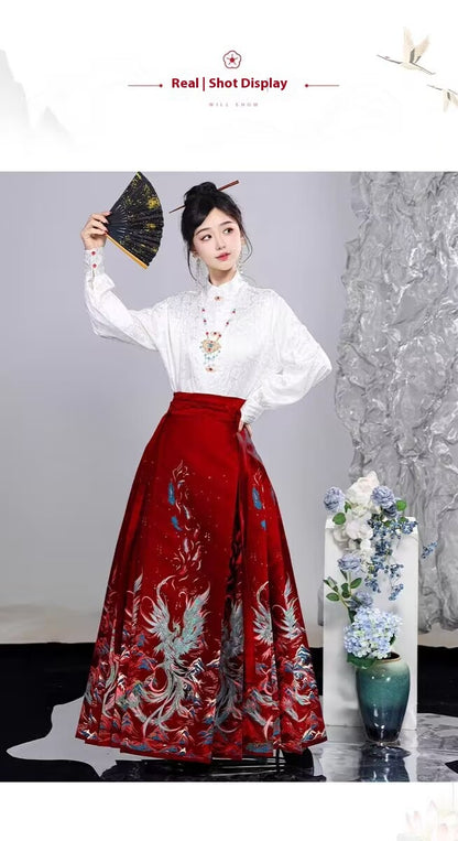 Ming Dynasty Hanfu Set — High Collar Shirt and Horse Face Skirt