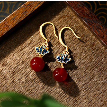 Lotus Chalcedony Earrings | New Chinese Style Hanfu Cheongsam Good Luck Accessory