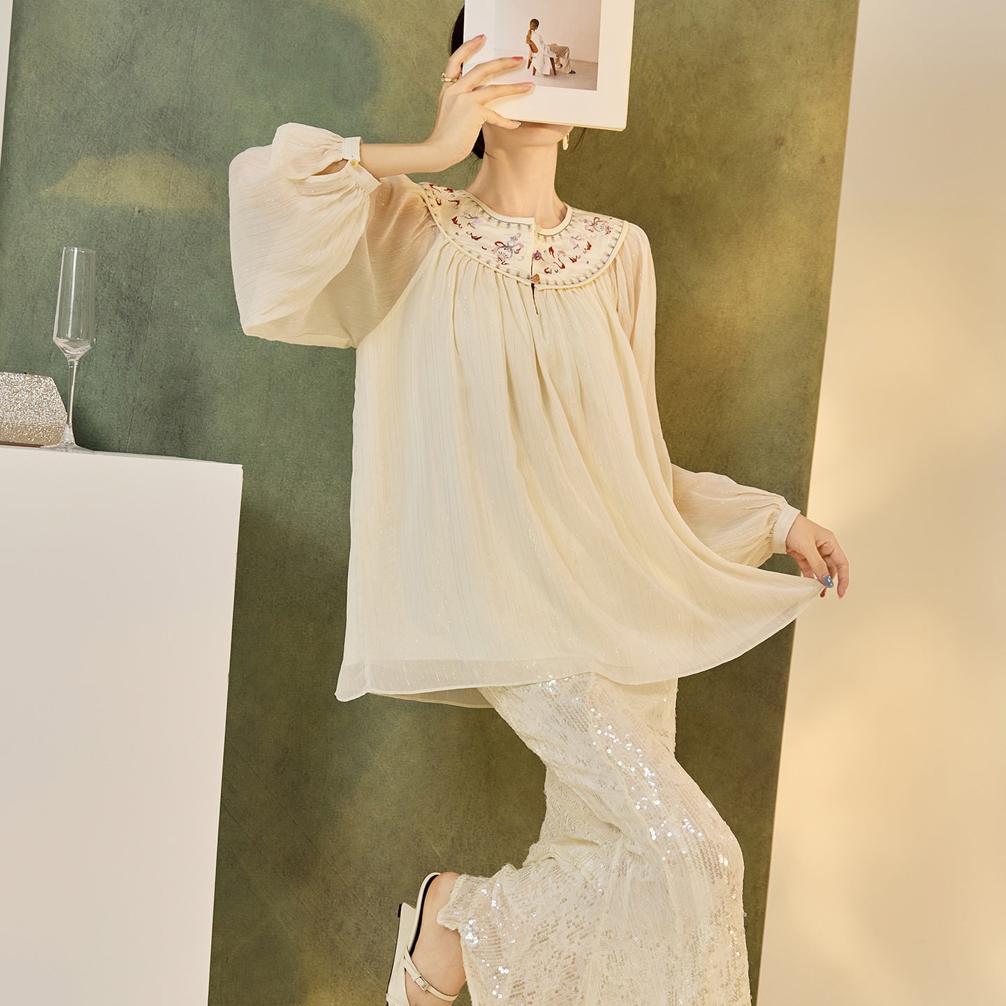 New Chinese Style Embroidered Mesh Shirt | Autumn Light Luxury Elegant Top