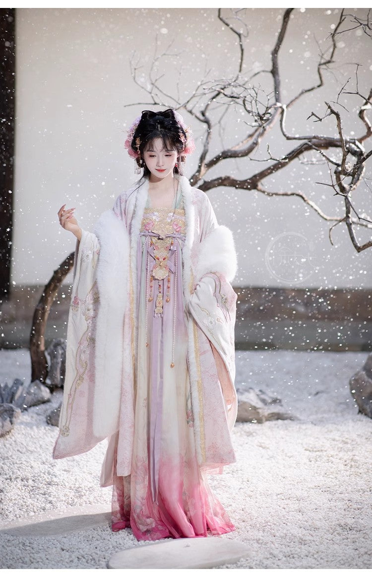 Women's Tang Dynasty Hanfu Winter Embroidered Shirt & Cloak Set