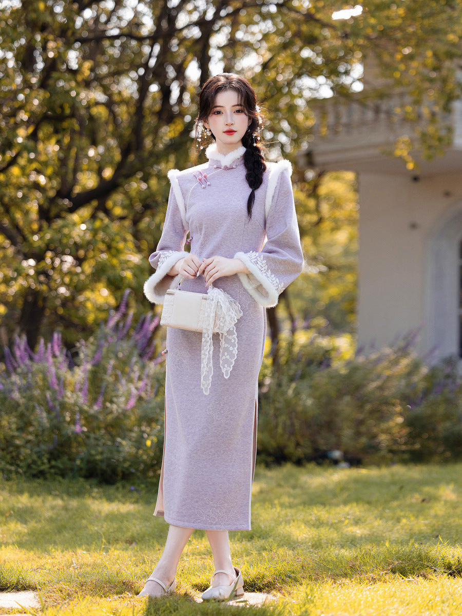 Embroidered National Style Qipao | Inverted Sleeve Winter Thickened Dress