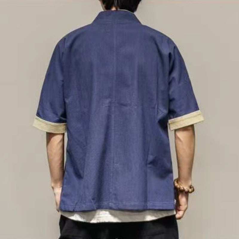 Summer Chinese Hanfu Shirt Men Plus Size Cotton Linen Casual Top