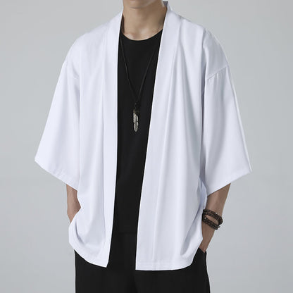 Chinese Summer Mens Cape Coat Three Quarter Sleeve Casual Plus Size