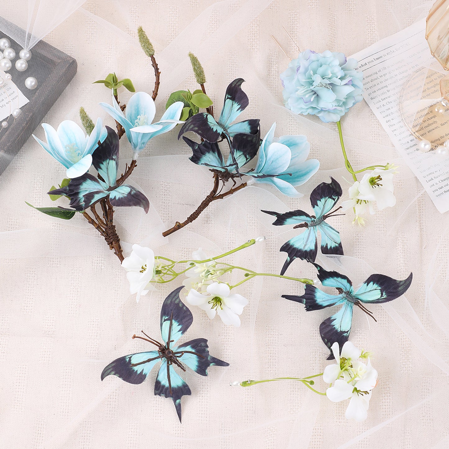 Ancient Style Magnolia Flower Hairpin Fairy Tassel Braided Hanfu Accessory