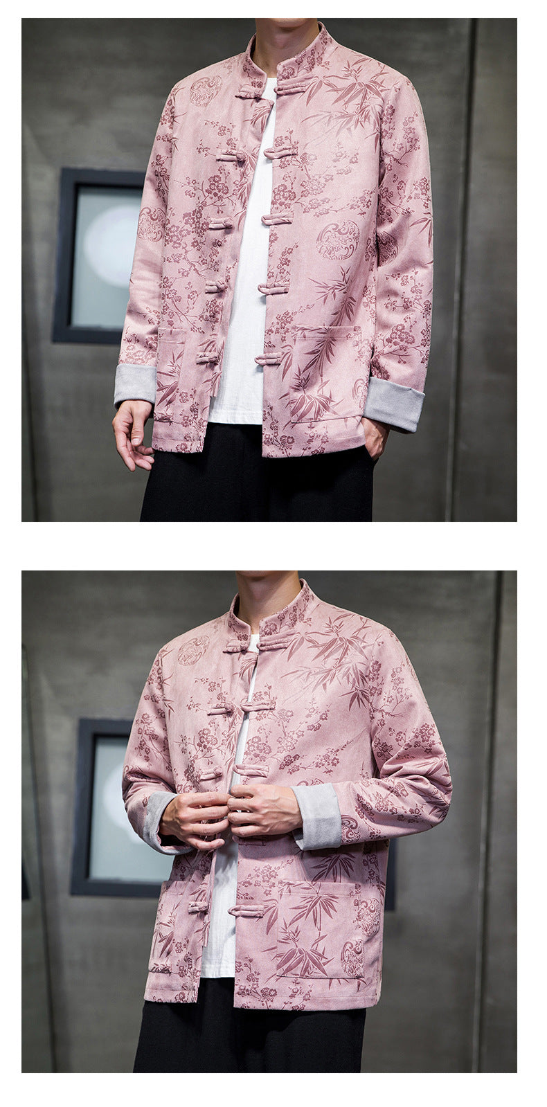 Chinese Style Mens Retro Tang Suit Button Printed Velvet Coat