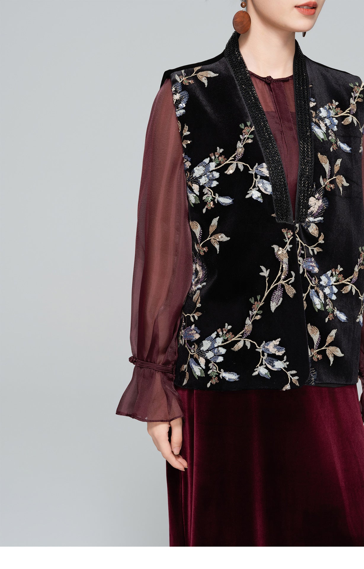 Sophisticated Heavy Embroidery Sequin Vest