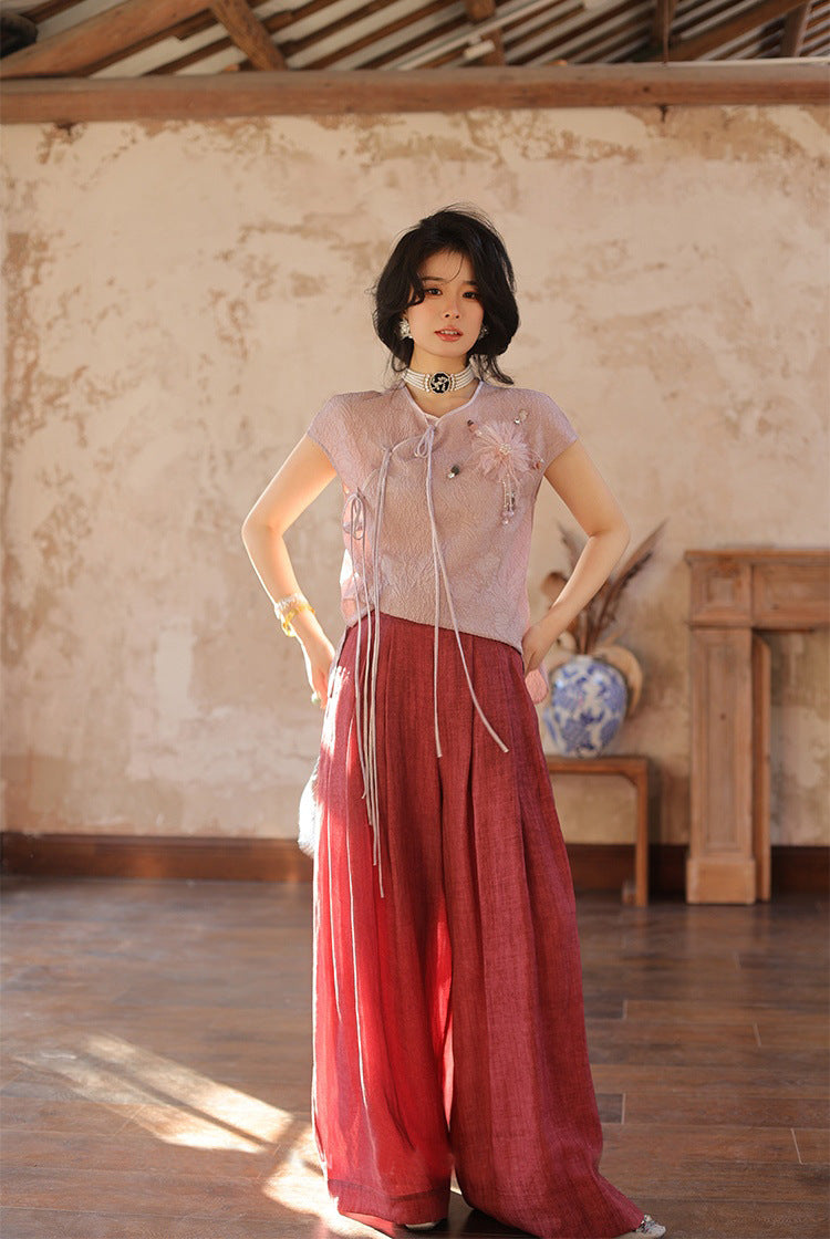 High-Waist Slimming Ramie Wide-Leg Pants for Women