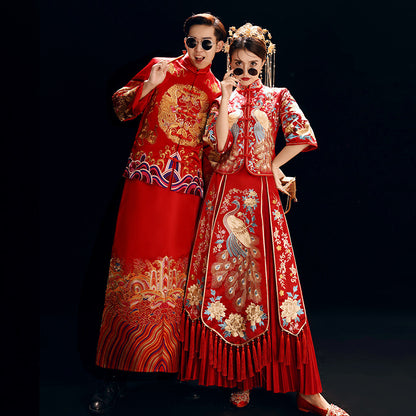 Chinese Wedding Xiuhe Dress Bride & Groom Plus Size Set
