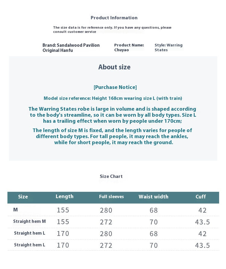 Warring States Hanfu — Straight Skirt Robe with Large Volume Tail for Women