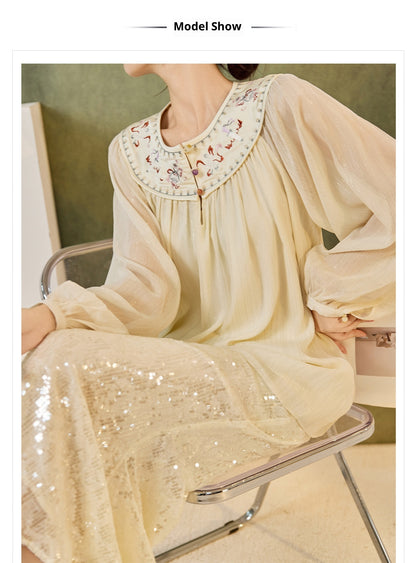New Chinese Style Embroidered Mesh Shirt | Autumn Light Luxury Elegant Top