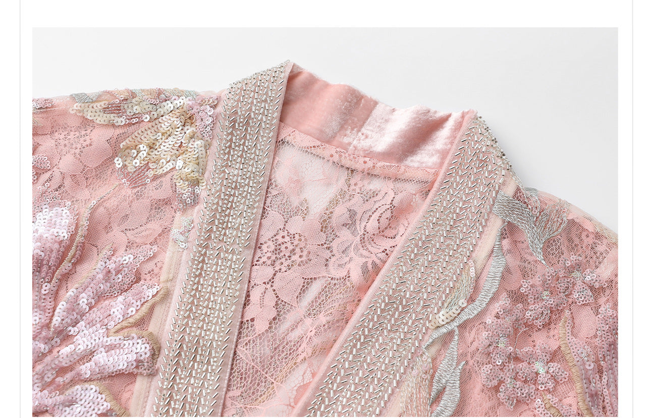 Spring New Chinese Style Velvet Sequin Embroidered Mesh Blouse