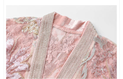 Spring New Chinese Style Velvet Sequin Embroidered Mesh Blouse