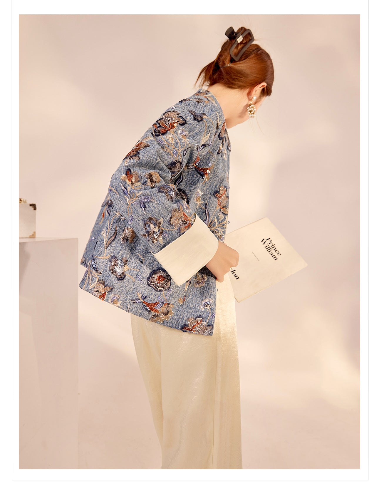 New Chinese Style Denim Jacket | Sequin Embroidery Elegant National Top