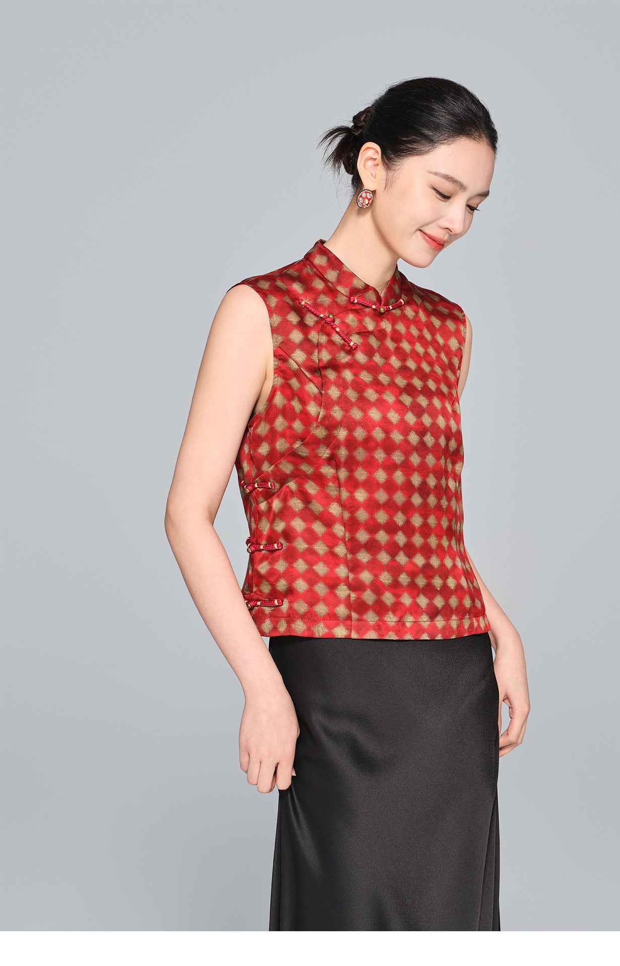 High-End Women's Plaid Silk Vest