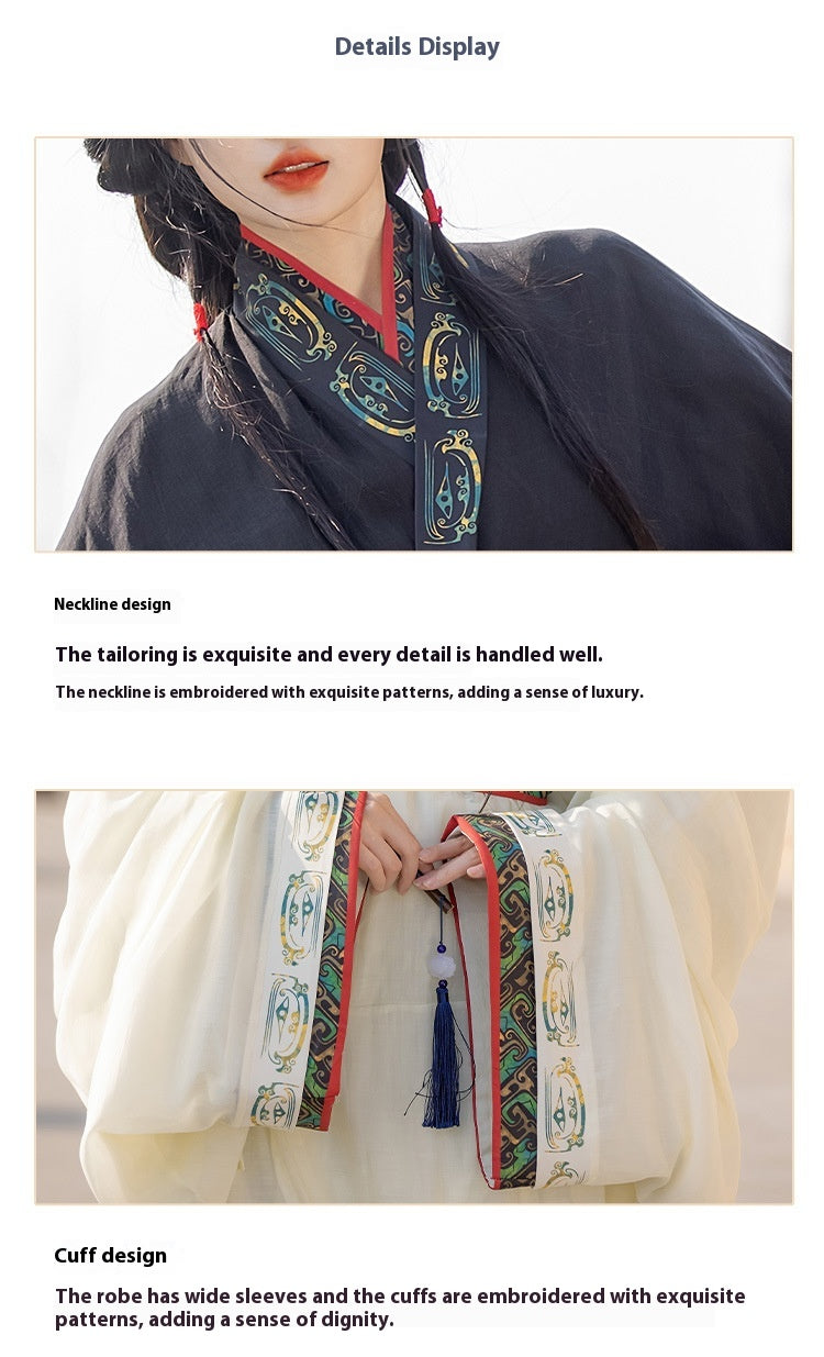 Warring States Hanfu — Straight Skirt Robe with Large Volume Tail for Women