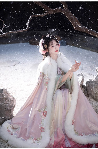 Women's Tang Dynasty Hanfu Winter Embroidered Shirt & Cloak Set