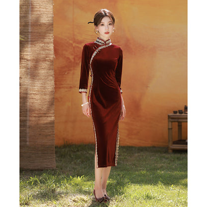 Autumn Winter Mid-Sleeve Qipao – Mother’s Toast Dress