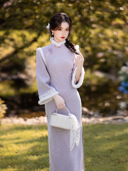 Embroidered National Style Qipao | Inverted Sleeve Winter Thickened Dress