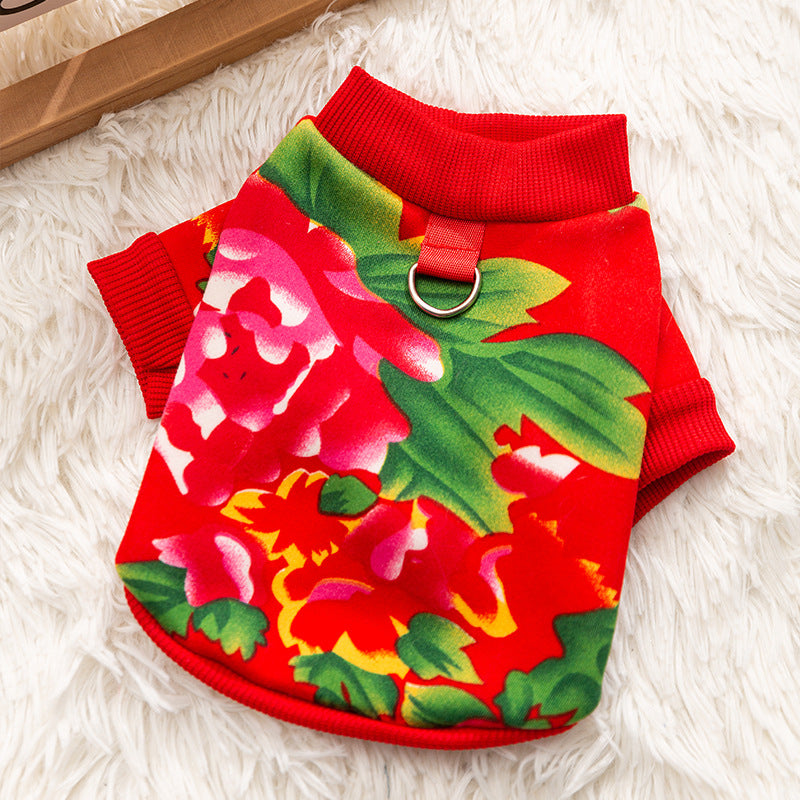 Floral Two-Leg Warm Pet Coat Small Dog Cat Autumn Winter Jacket