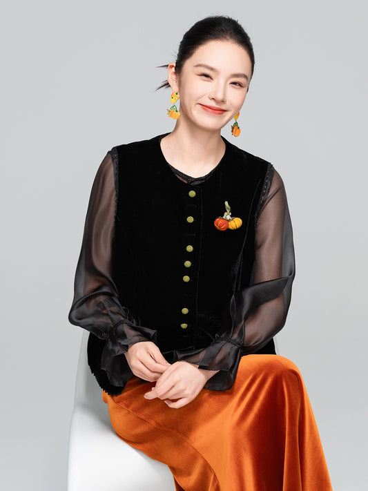 High-End 3D Pumpkin Velvet Vest for Women