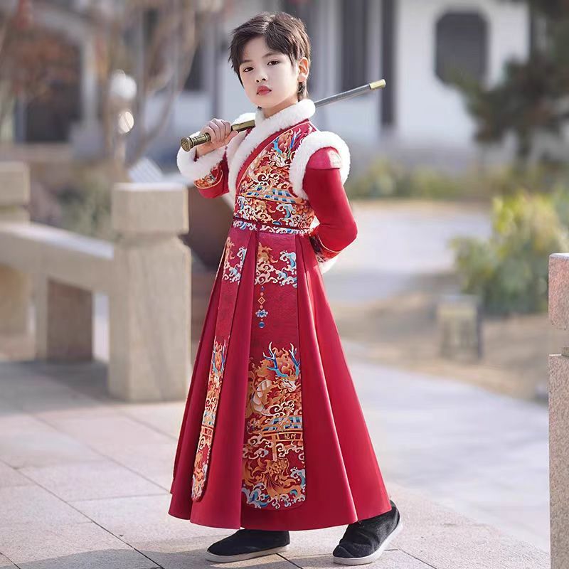 Boys’ Winter Hanfu | New Year Thickened Tang Suit Ancient Costume