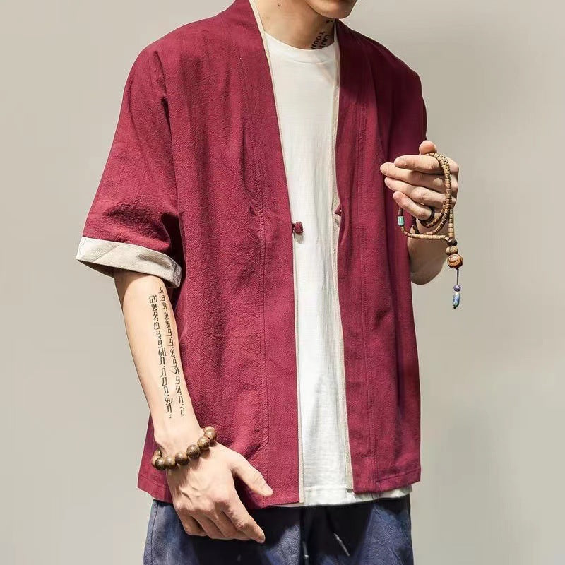 Summer Chinese Hanfu Shirt Men Plus Size Cotton Linen Casual Top