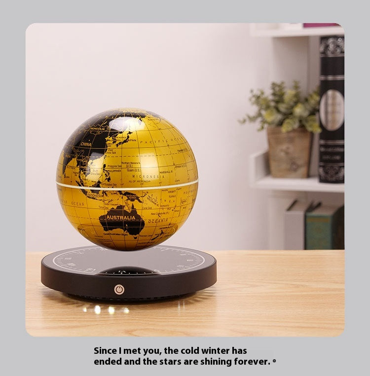 Levitating Globe Clock Night Light Gold Base Colorful Desk Lamp