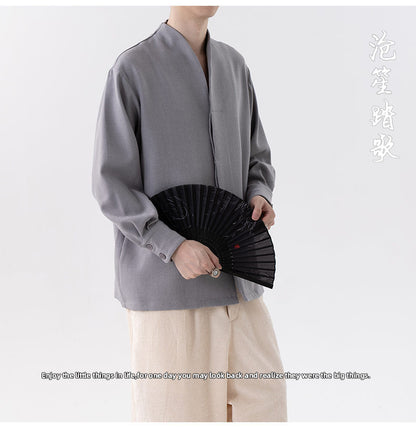 Mens Chinese Style Autumn Trendy Long Sleeve Casual Shirt Jacket