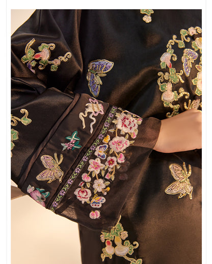 2026 Autumn New Chinese Style Printed Embroidered Acetate Coat for Women