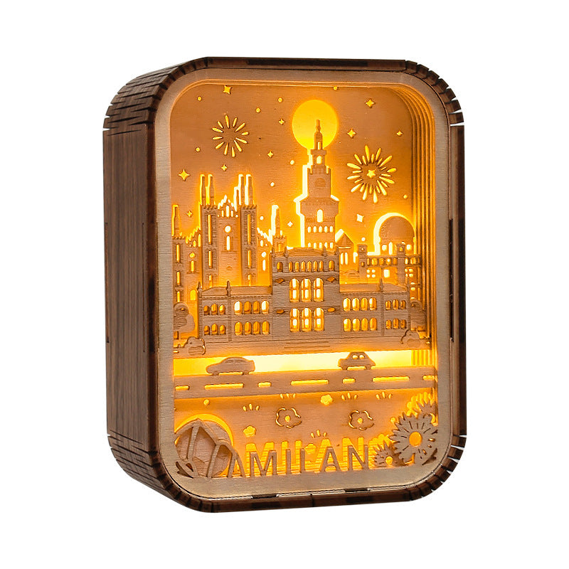 3D London City Wood Carving Lamp Night Light Mid-Autumn Gift