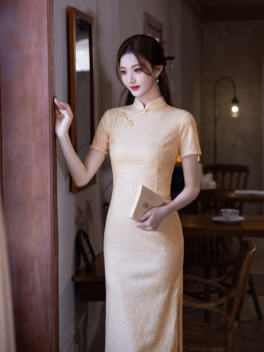 Yellow Cheongsam 2025 – Summer Petite Elegant Daily Dress