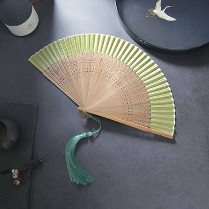 Handheld Green Folding Fan — Chinese Hanfu National Style Summer Fan