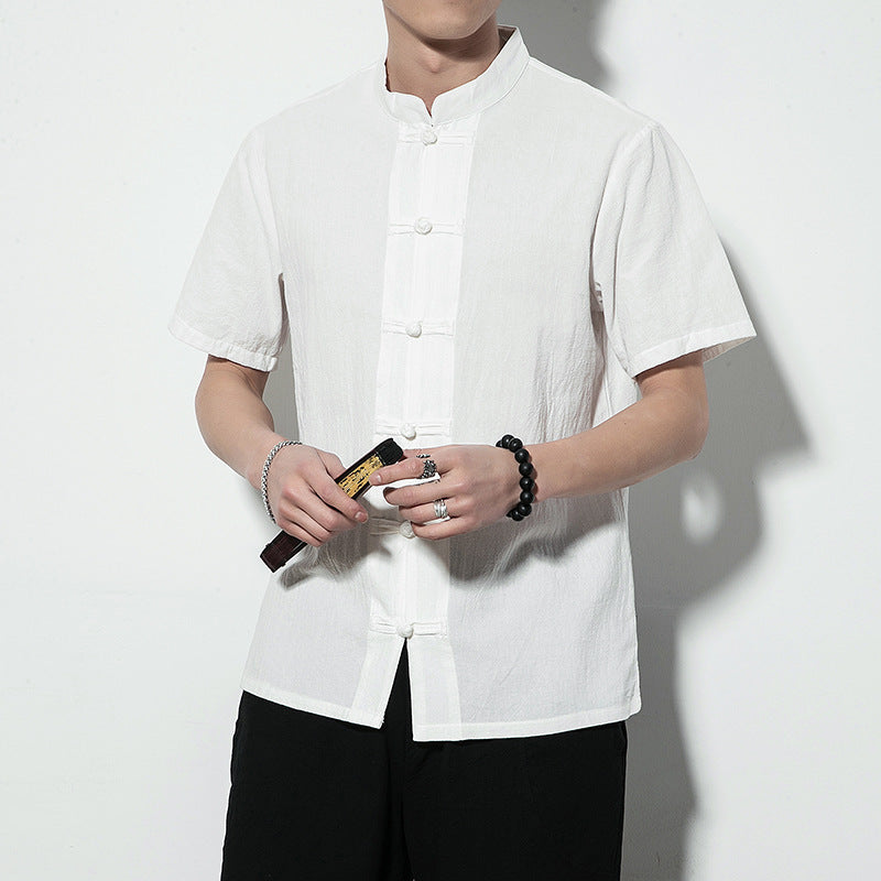 Summer Chinese Style Men’s Shirt — Linen Tang Suit Retro Short Sleeve