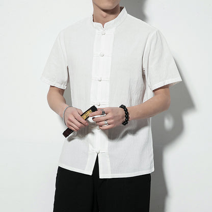 Summer Chinese Style Men’s Shirt — Linen Tang Suit Retro Short Sleeve