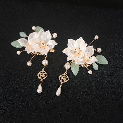 Orchid tassel headdress with side clips and new Chinese flower hairpins