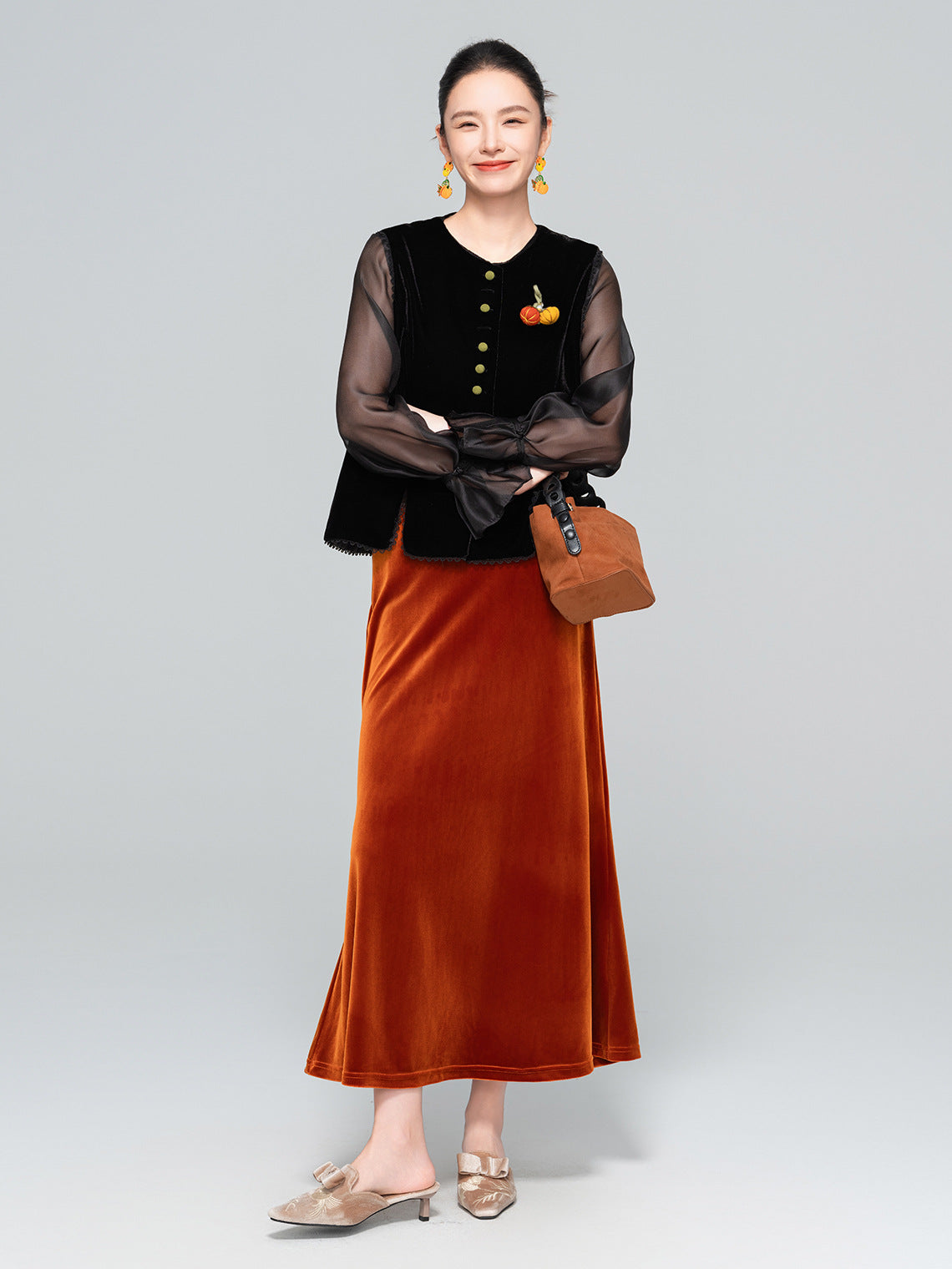 Autumn High-Waist Fishtail Velvet Skirt for Women