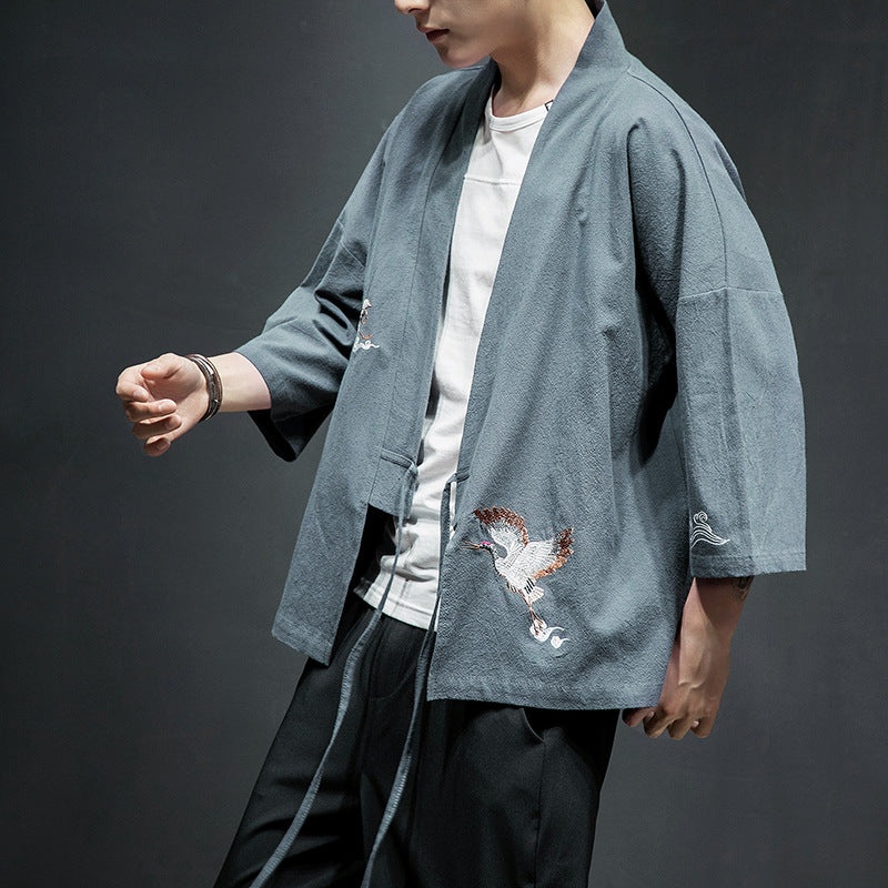 Mens Chinese Hanfu Taoist Robe Retro Kimono Jacket Trendy Top