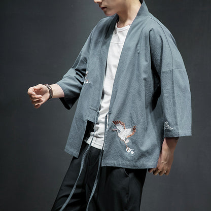 Mens Chinese Hanfu Taoist Robe Retro Kimono Jacket Trendy Top