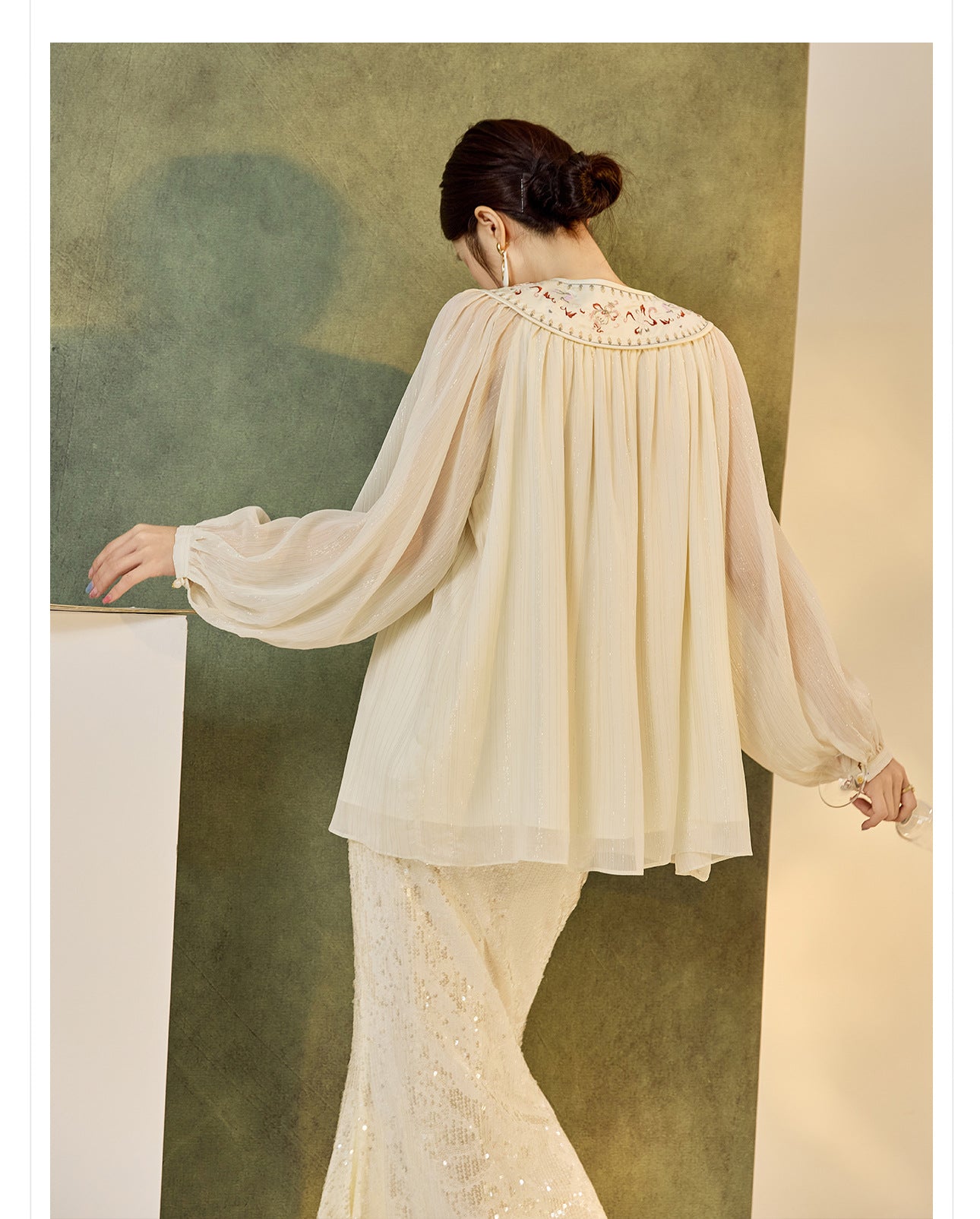 New Chinese Style Embroidered Mesh Shirt | Autumn Light Luxury Elegant Top