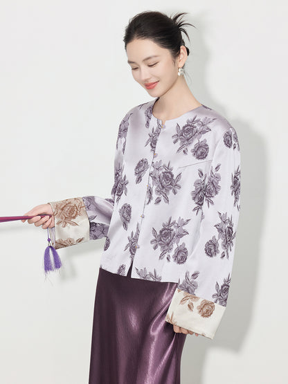 High-End Stylish Satin Jacquard Jacket for Women