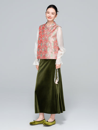 Velvet Draped Glossy Skirt for Women, Elegant Slimming Design