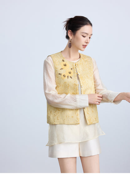 Elegant Chinese Style Sequin Embroidered Top