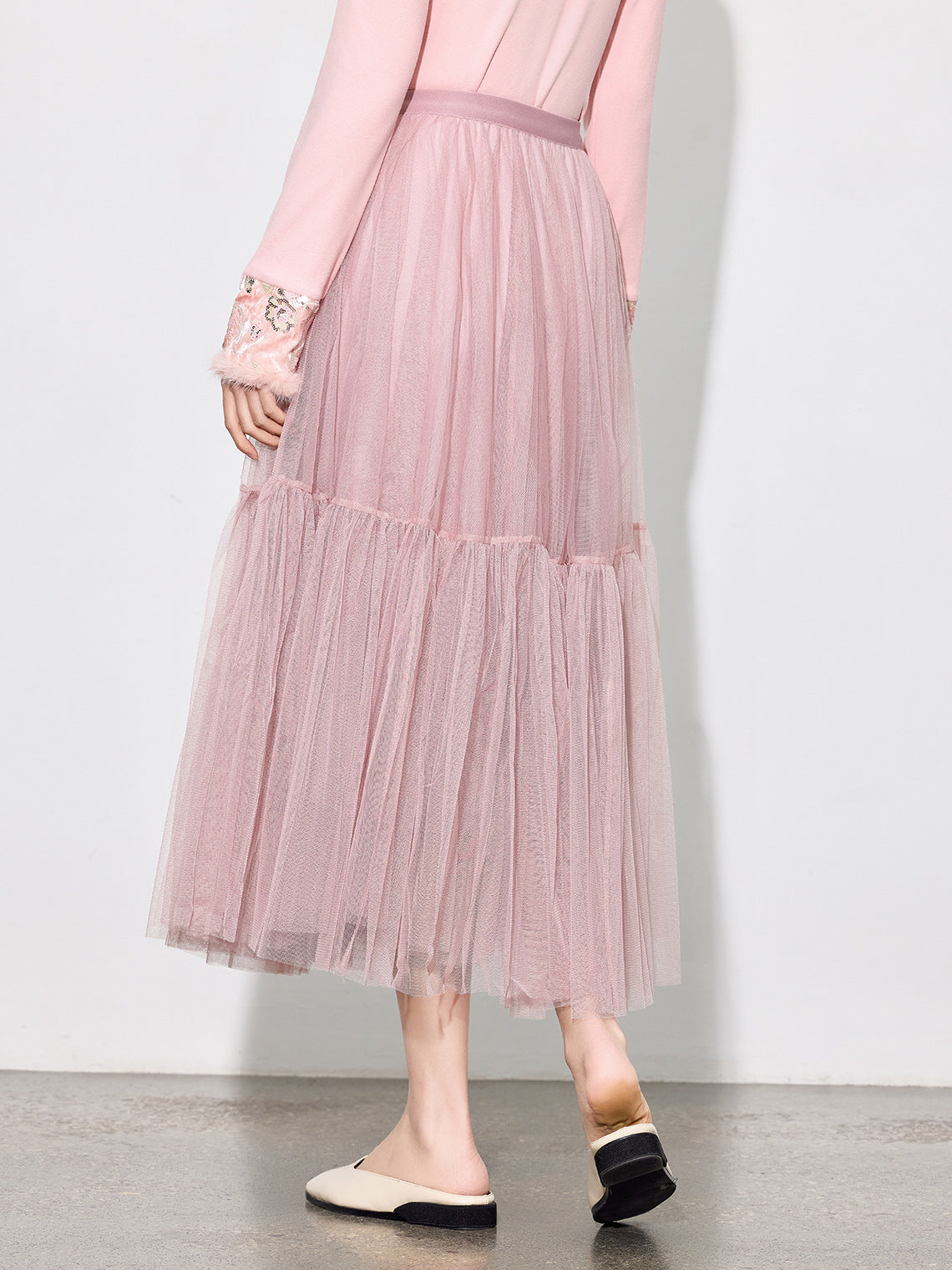 Luxury Pleated Mesh Skirt — Fairy-Inspired Layered Hem Midi